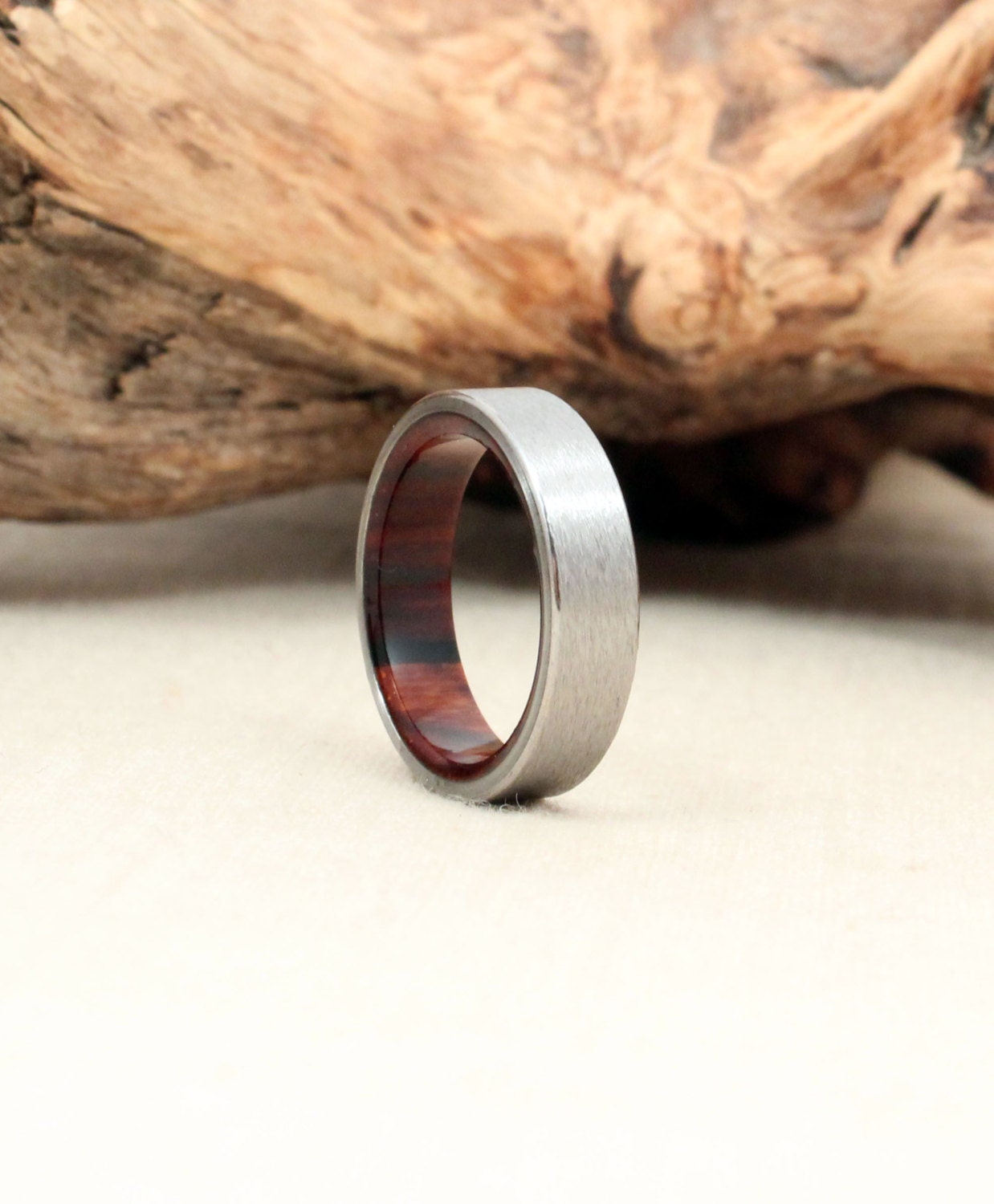 Size 6.25 - Titanium Lined with Cocobolo Rosewood Wood Ring Titanium Ring