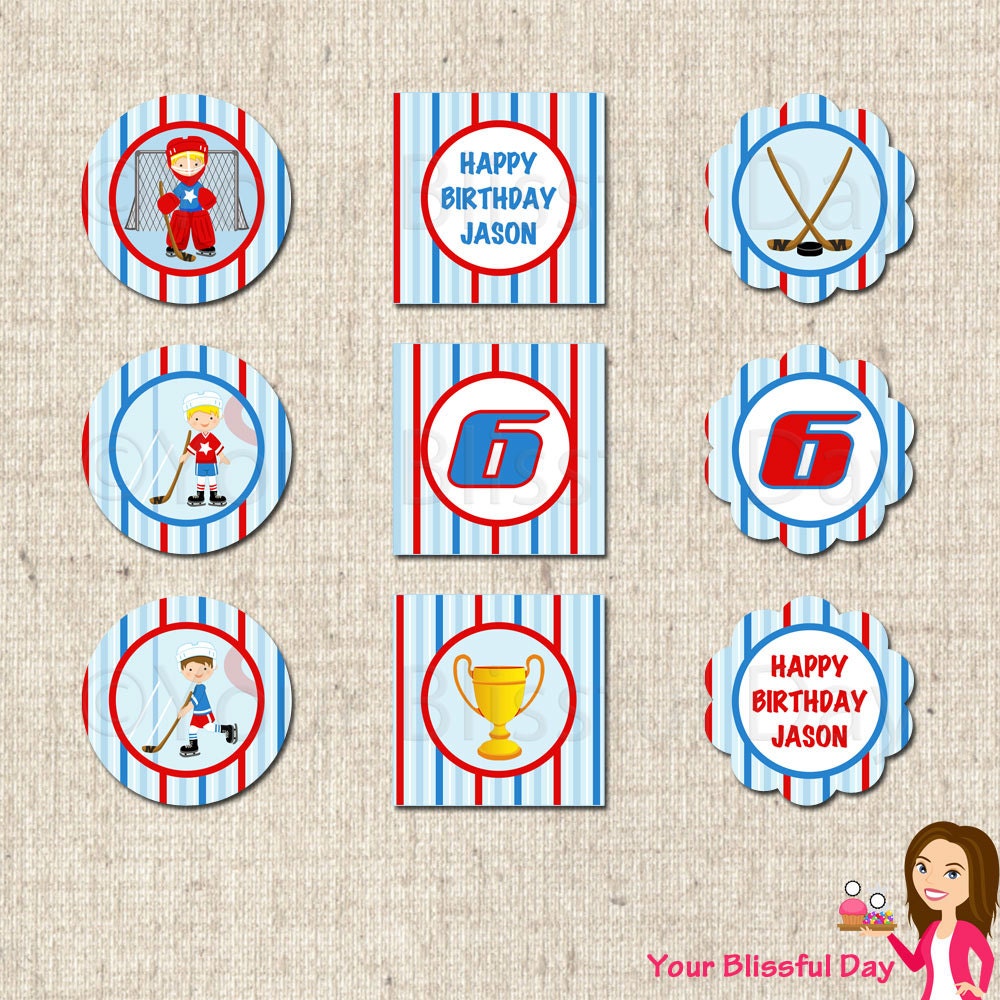 PRINTABLE Personalized Hockey Party Circles (Character of your choice) Il_570xn