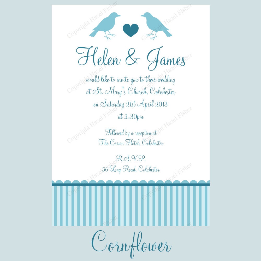 Love Birds - printable Wedding invitation available in choice of 3 colour schemes
