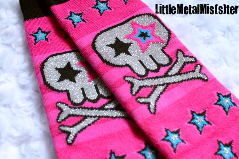 Little Miss Leggings - (Smaller Size) - Bright Pink Skull Leg / arm warmers for your little metal miss or punk rock princess