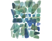 Broken Glass Watercolor painting Seaglass Original Painting blue green