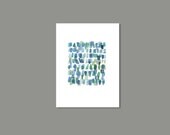 Sea glass green aqua purple Beach Finds seaglass Abstract painting Watercolor painting bright  white - Nautical Home decor 9 x 12"
