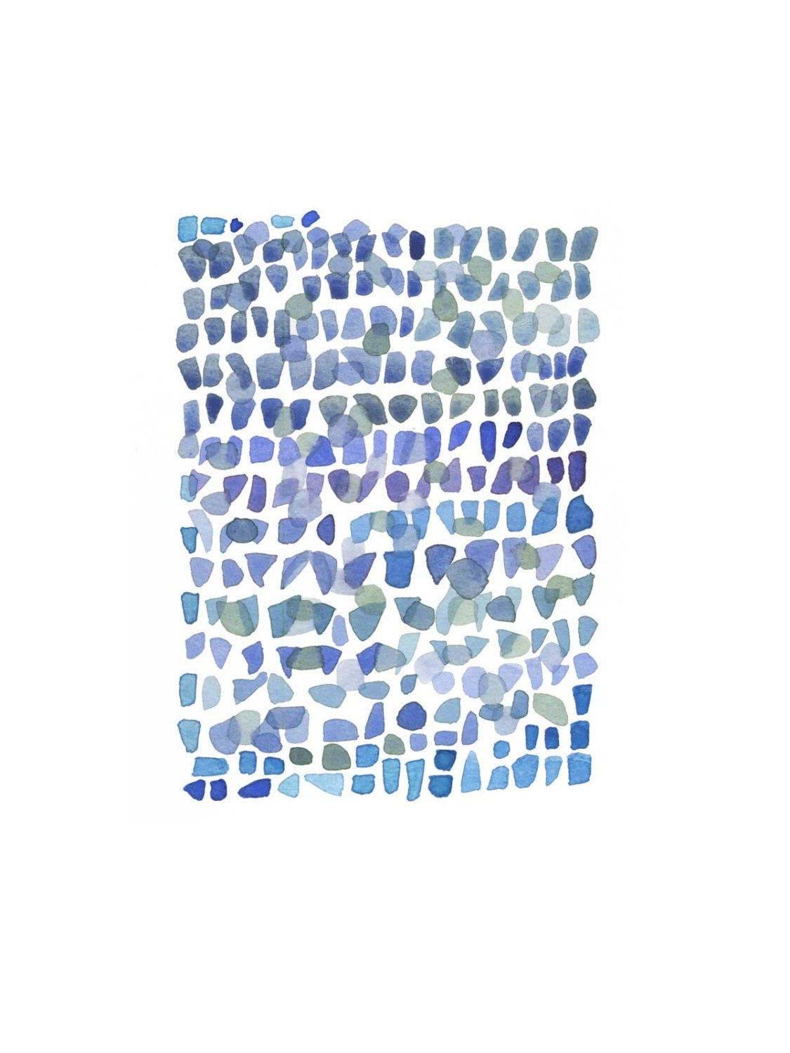 Sea glass Beach Finds tiny pieces imaginary ocean blue seaglass Abstract painting Watercolor painting original painting  9 x 12"