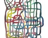 Right track III print of Original watercolor painting  abstract art  lines space minimal art Multi Colored