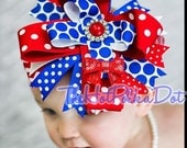 OTT Lil Miss Patriotic Hairbow / Polka Dots Chevron Boutique Hairbow / Big Bows for Lil Girls