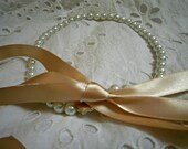 Pearl Necklace with Ribbon in Nude Wedding Jewelry Pearl Necklace Bridesmaid Jewelry Bridesmaid gifts Nude Necklace Bride Necklace