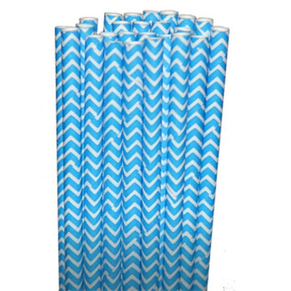 Chevron Zigzag Blue Party Paper Straws - Cake Pop Sticks - Pixie Sticks - Qty 25 Il_570xn