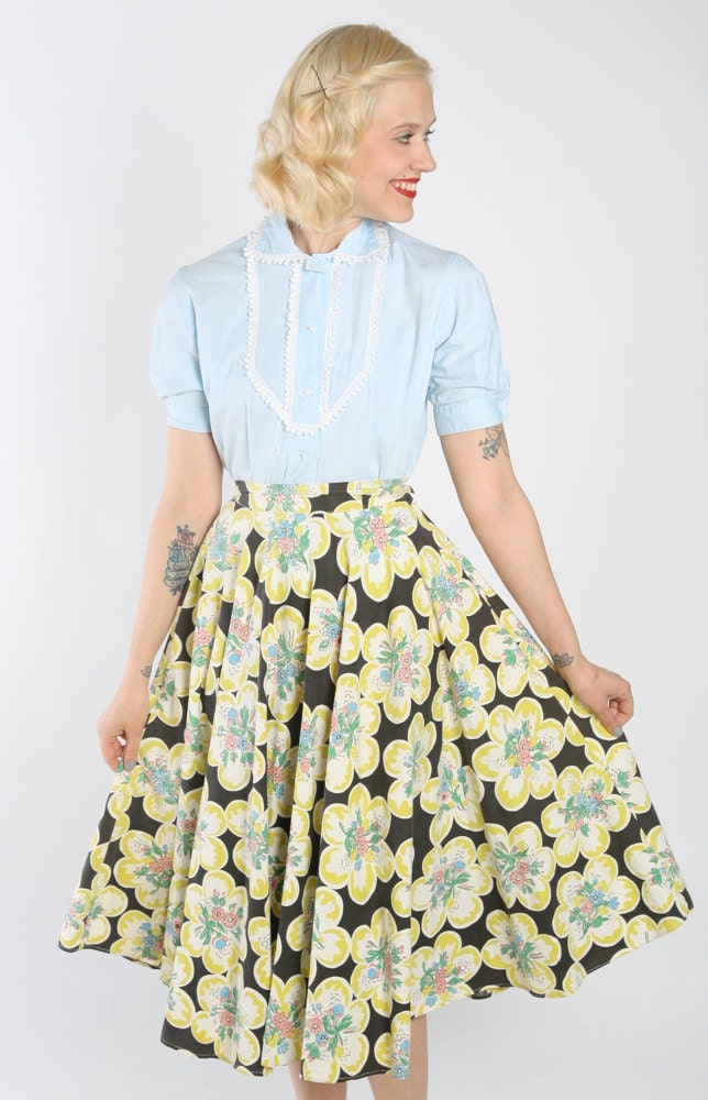 1950s Blouse // vintage 50s shirt // Clear Sky