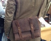 Mens leather iPad messenger - mens leather lap top bag - hand stitched leather bag