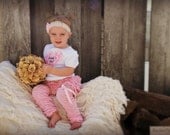 Father's Day, Baby Girl, Girl Heart "Daddy's Girl" Tee.  Set of Personalized Heart T-shirt, Ruffle Leg Warmers, and Chiffon Rose Headband.