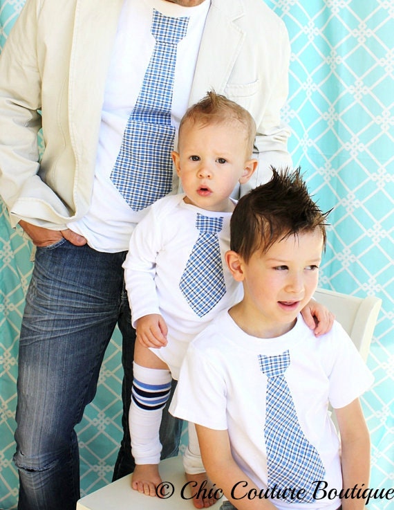 Father's Day Gift Set of 3 Necktie Shirts for Daddy, Son, and Baby. Any Onesie & 2 T-Shirts. New Dad, Wedding, Ring Bearer, Summer