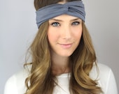STEEL GRAY twist turban essential workout headband, steel gray jersey headband
