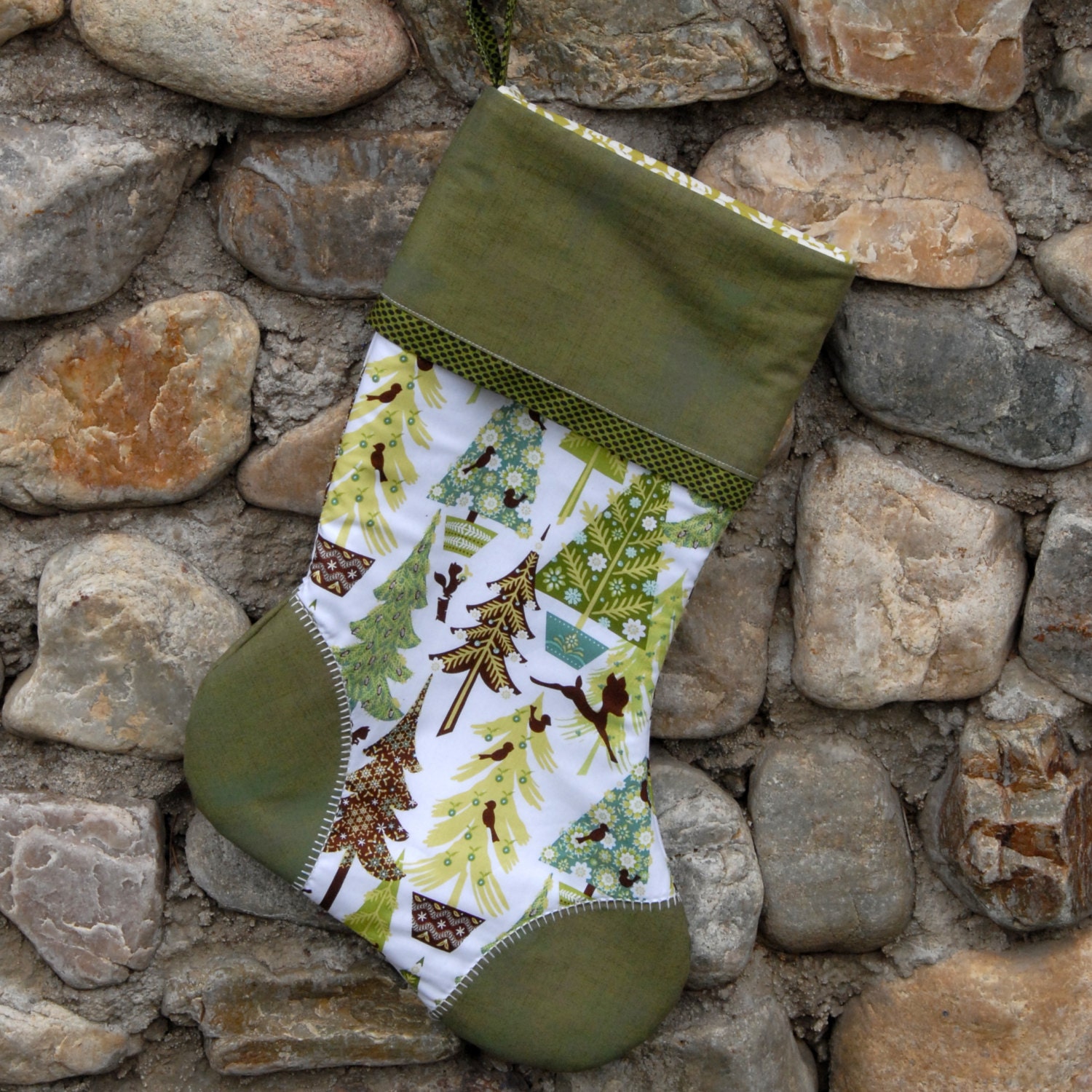 Embroidered Handmade Christmas Stockings from the Woodland Collection by Yards and Yards