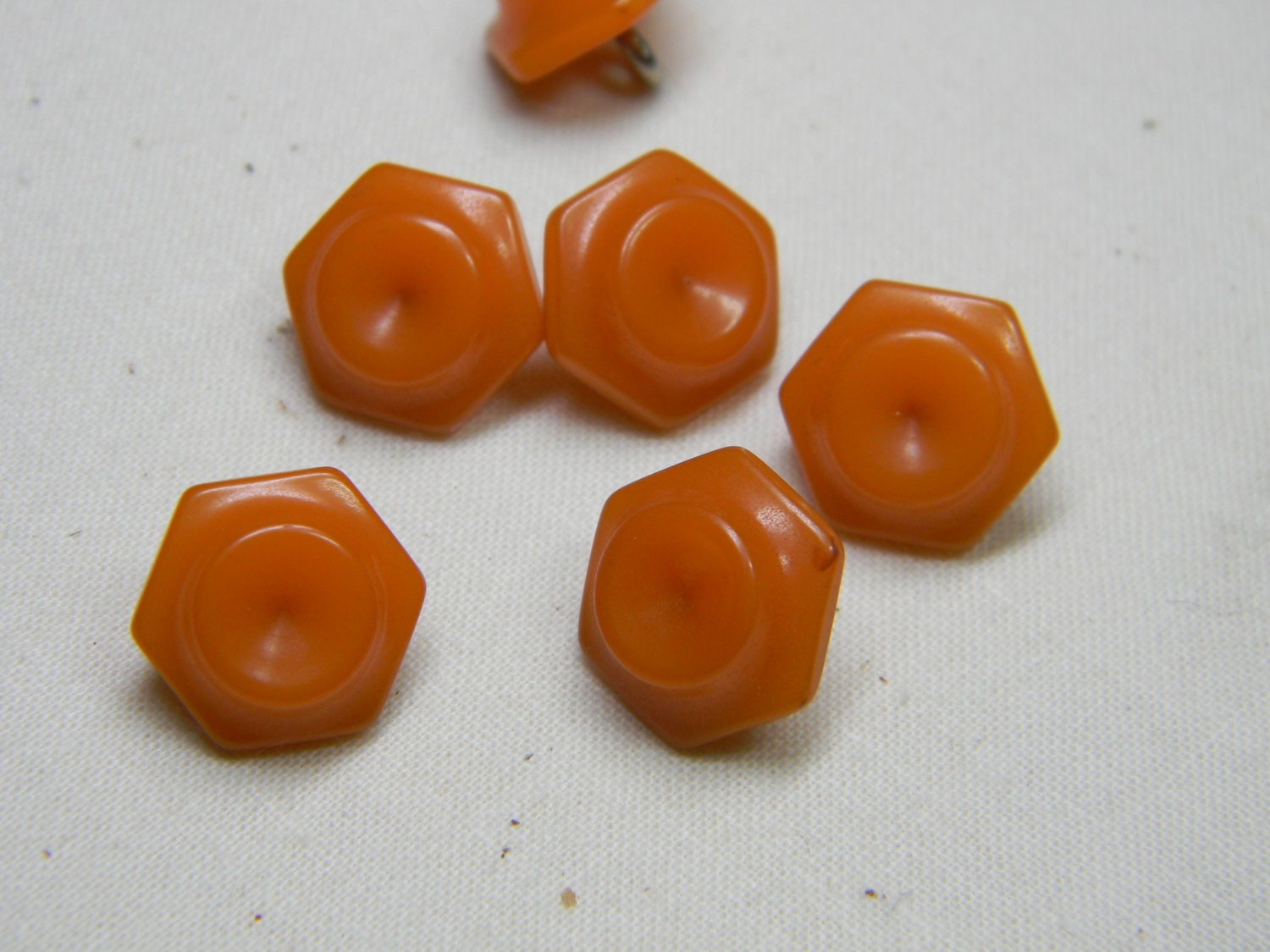Six Bakelite Shank Vintage Buttons Hexagon Light Orange