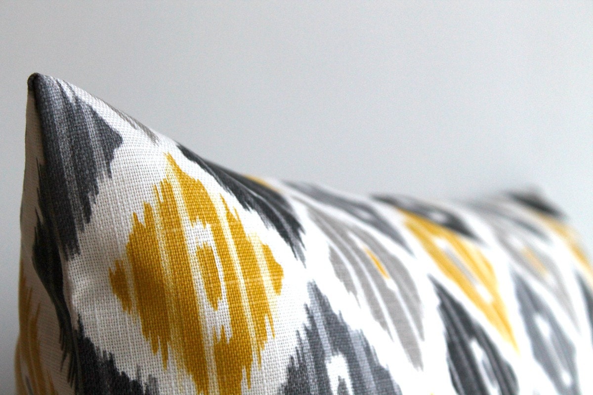 Yellow and Grey Ikat Pillow Cover - 16 x 16 Ikat Cushion - Ikat Diamond Sunshine