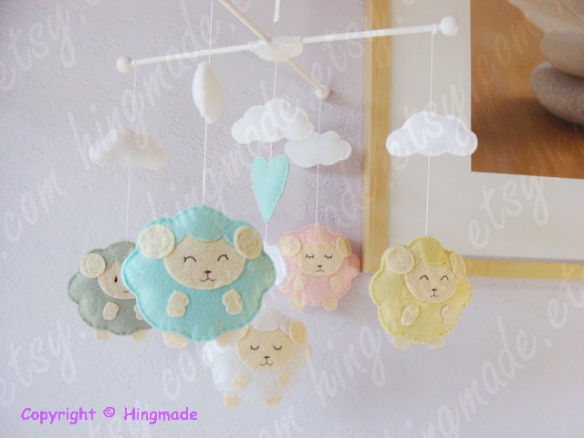 Lambie Mobile - Sleepy Sheep Mobile - Crib Mobile - Baby Mobile - Sweet Sleepy Sheep Farm Mobile(Custom order available)