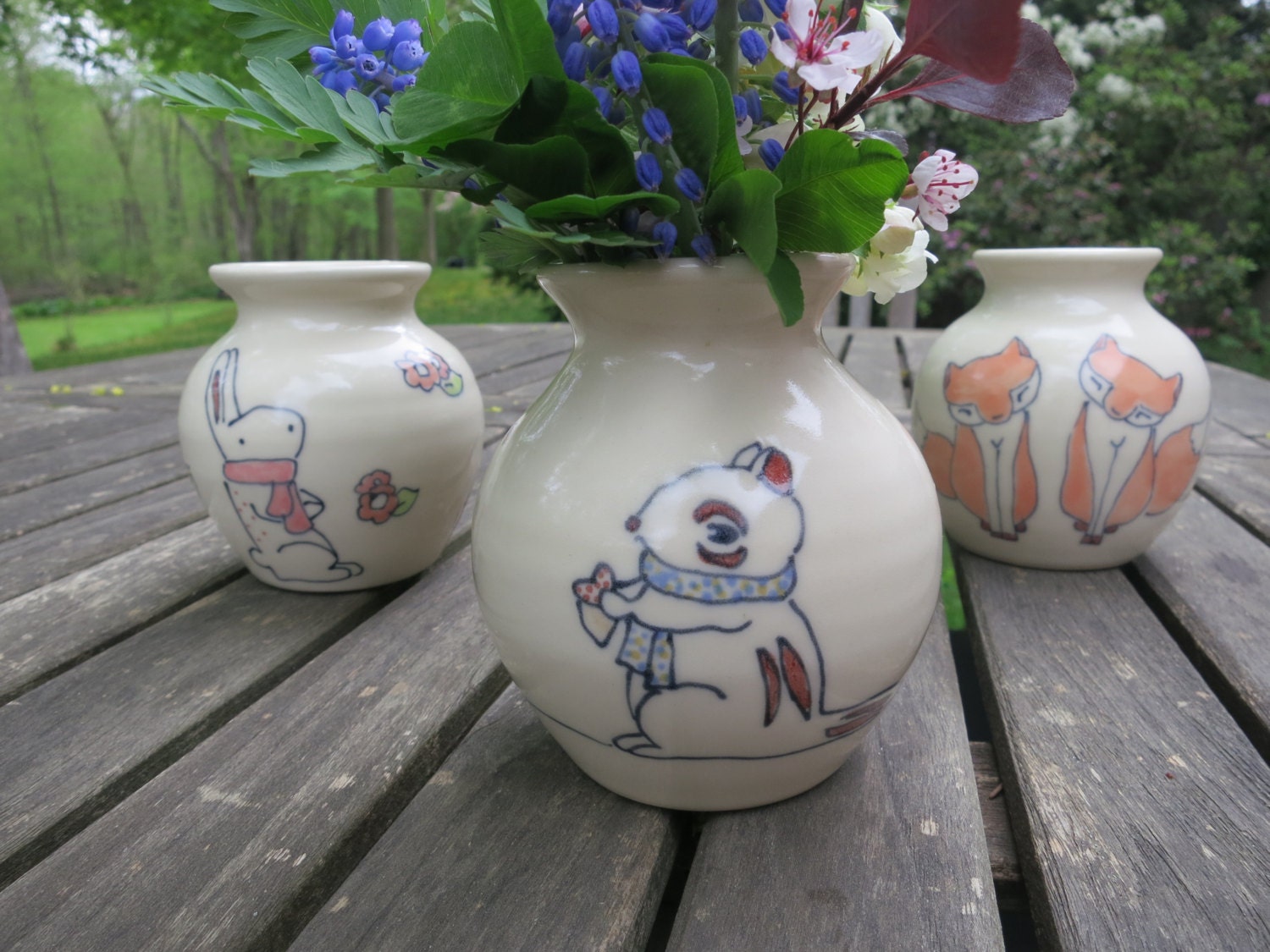 Chipmunk Wildflower Vase - Handmade Ceramic Small Vase