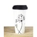Ceramic Coffee Mug with silicone black lid - Queen Anne's Lace Design Black Botanical Minimalist Modern Eco Friendly Decorative Unique Art