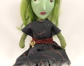 Green Witch Halloween Art Doll OOAK - Tess