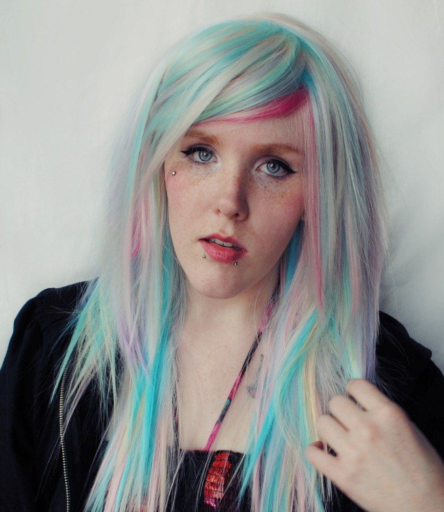 SALE - MARSHMALLOW DREAM wig // Pastel Pretty Pony Hair // Blue Pink Yellow Long Straight wig