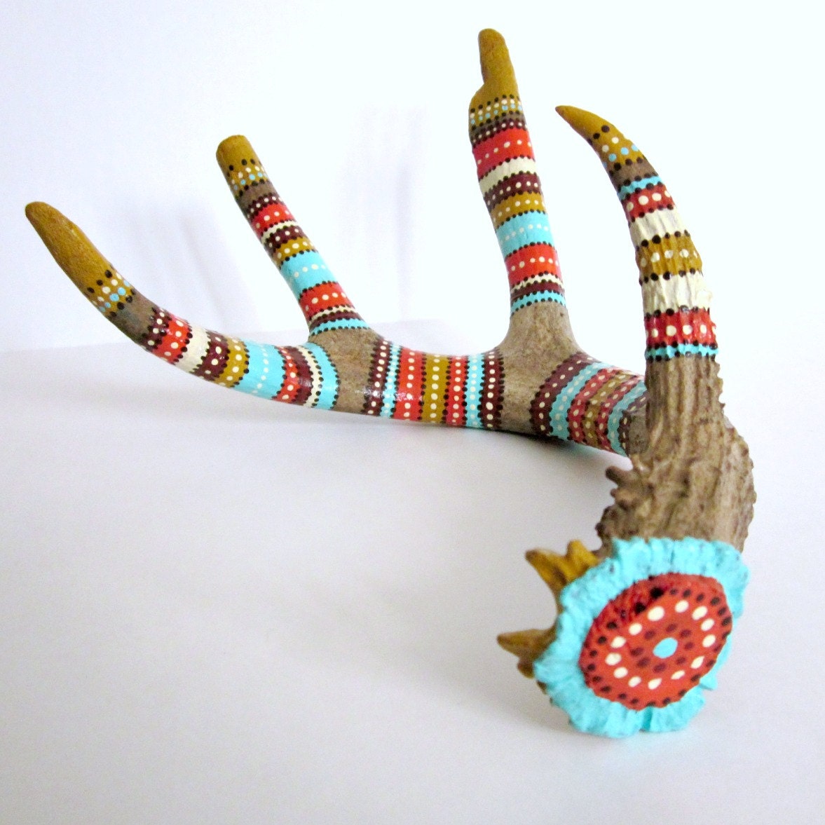 ANTLER ART - Hand Painted Deer Antler - Antler Sculpture - RUSTIC Tribal Home Cabin Decor - Woodland Primitive Nature Art