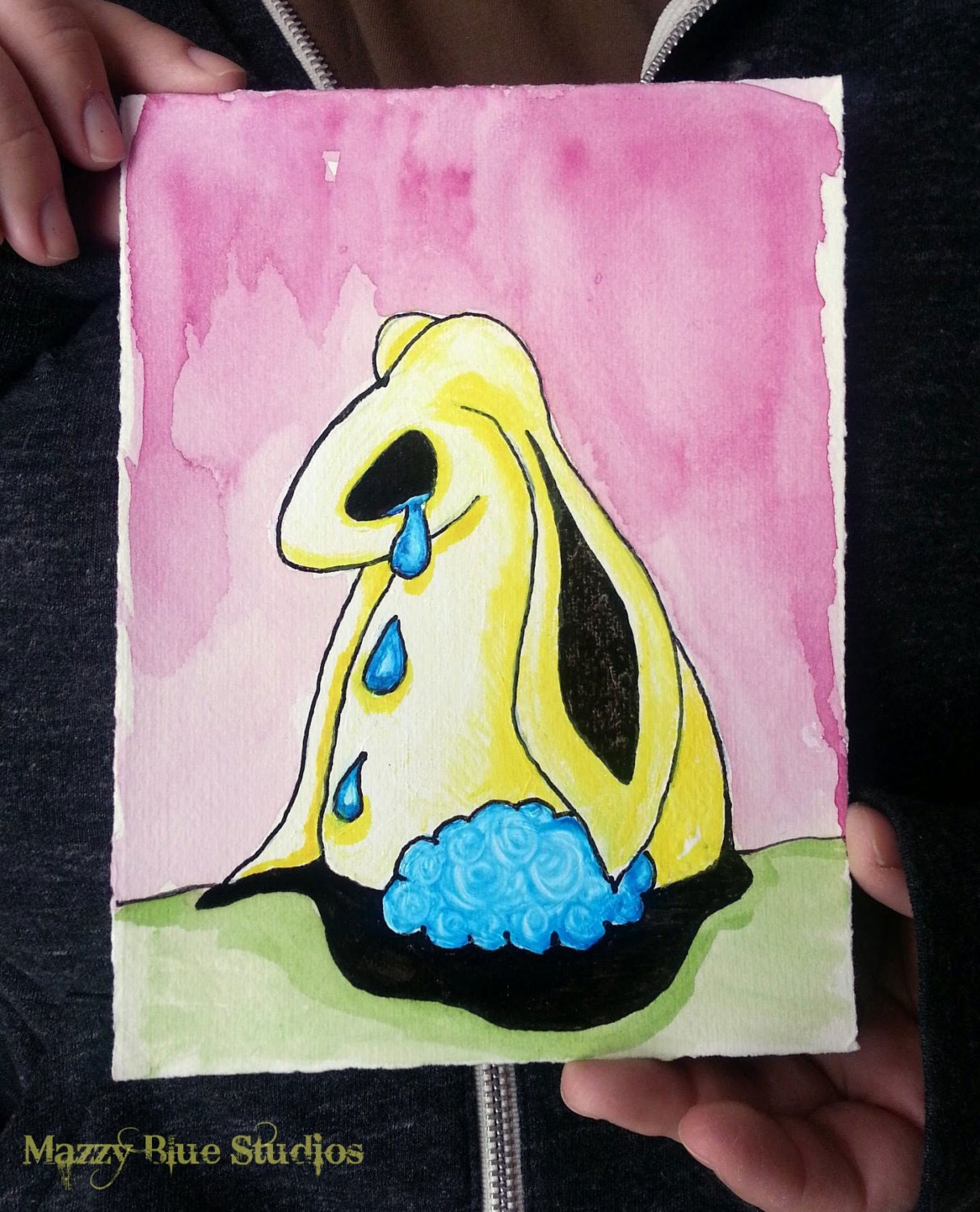 Children's Bunny Pop Art -- Bunny No Cry -- Original Watercolor