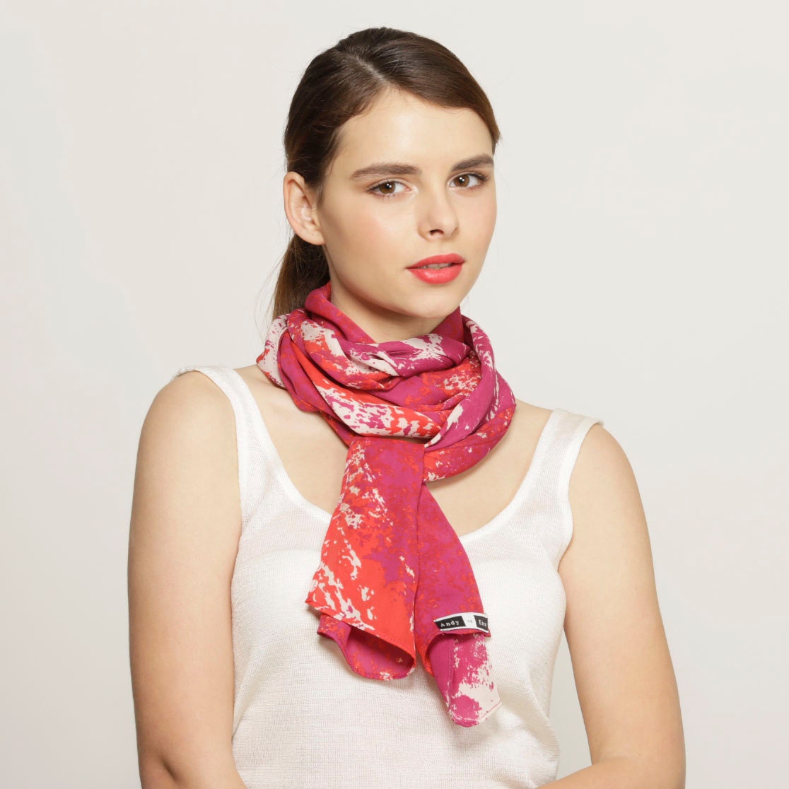 Red pink printed women scarf orange scarves