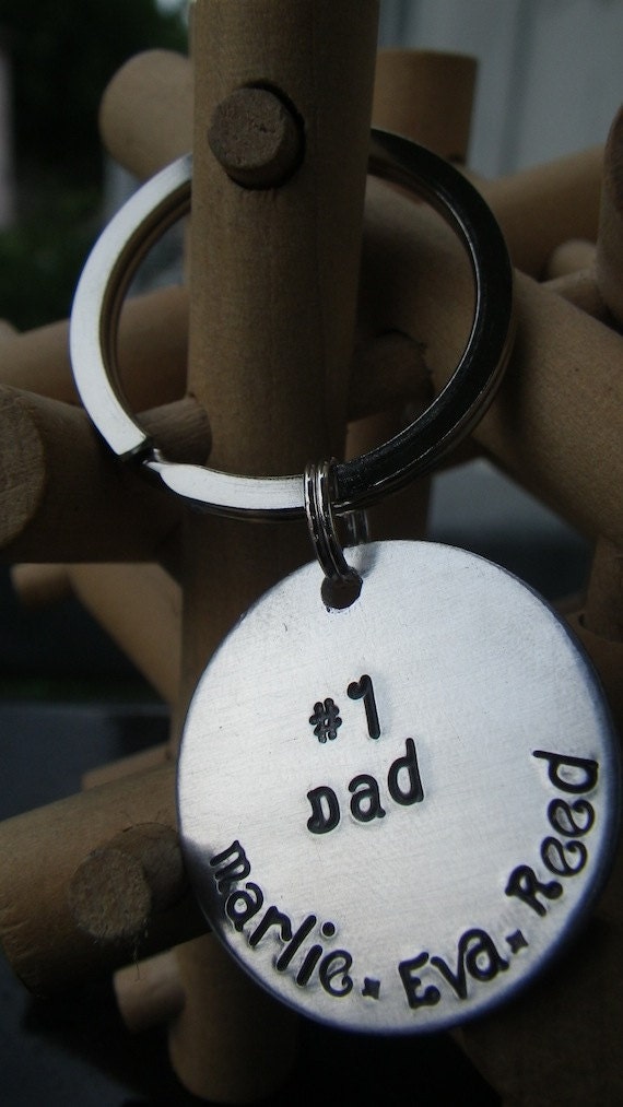 Handstamped Number 1 Dad Personalized Keychain. Great Gift for Father's Day.