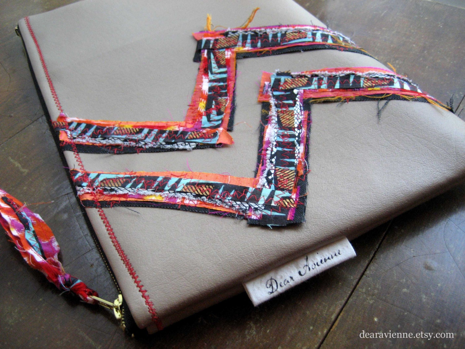 Large Zig Zag Clutch / Taupe Vinyl / Snake Print / Spring Fashion / Colorful / Handmade