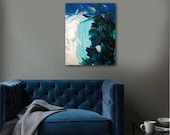 abstract painting - acrylic on canvas - textural paint - blue teal - pearlescent paint - drips - linneaheideart
