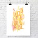 Watercolor Painting - original abstract fine art - geometric squares grid - orange yellow