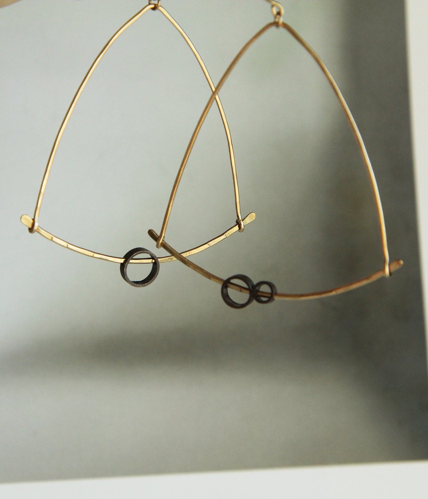 large statement earrings - chandelier earrings - 14K gold fill modern dangle triangle earrings - handmade by lolide