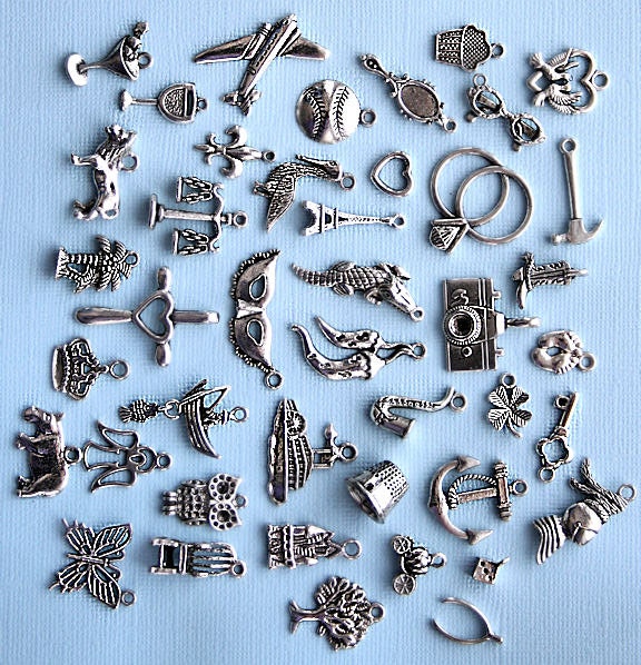 Cake Pull Charm Deluxe Collection Antique Tibetan Silver Tone 43 Charms - COL198