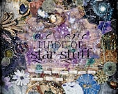 space theme stars starry galaxy blue violet sky 10 x 10 paper PRINT planets flowers mixed media art