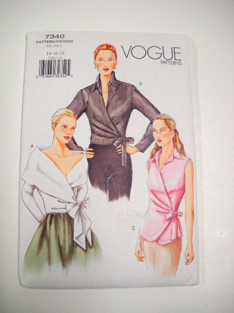 Vogue Pattern, Classic Blouse Pattern, Sewing Notions, Size 14-16-18, Womens Wrap Around Blouse, Vogue Designs