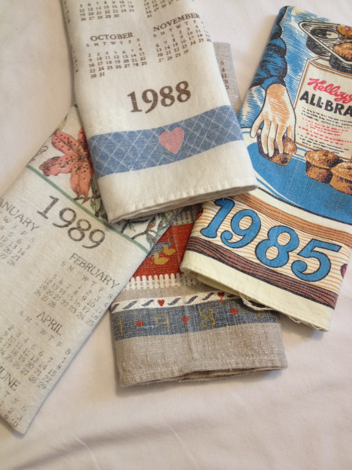 Set of Four Vintage Calendar Tea Towels