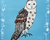 Barn Owl Painting, Original Art Illustration, The King of the Stars
