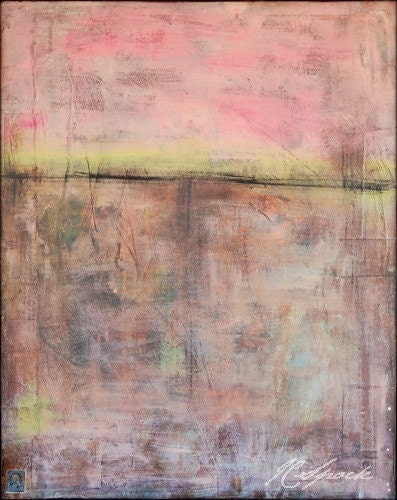 Abstract art print: 11x14 print, mixed media abstract, Wall Art, abstract print, mixed media, pink, brown, green "Sunset Abstract"