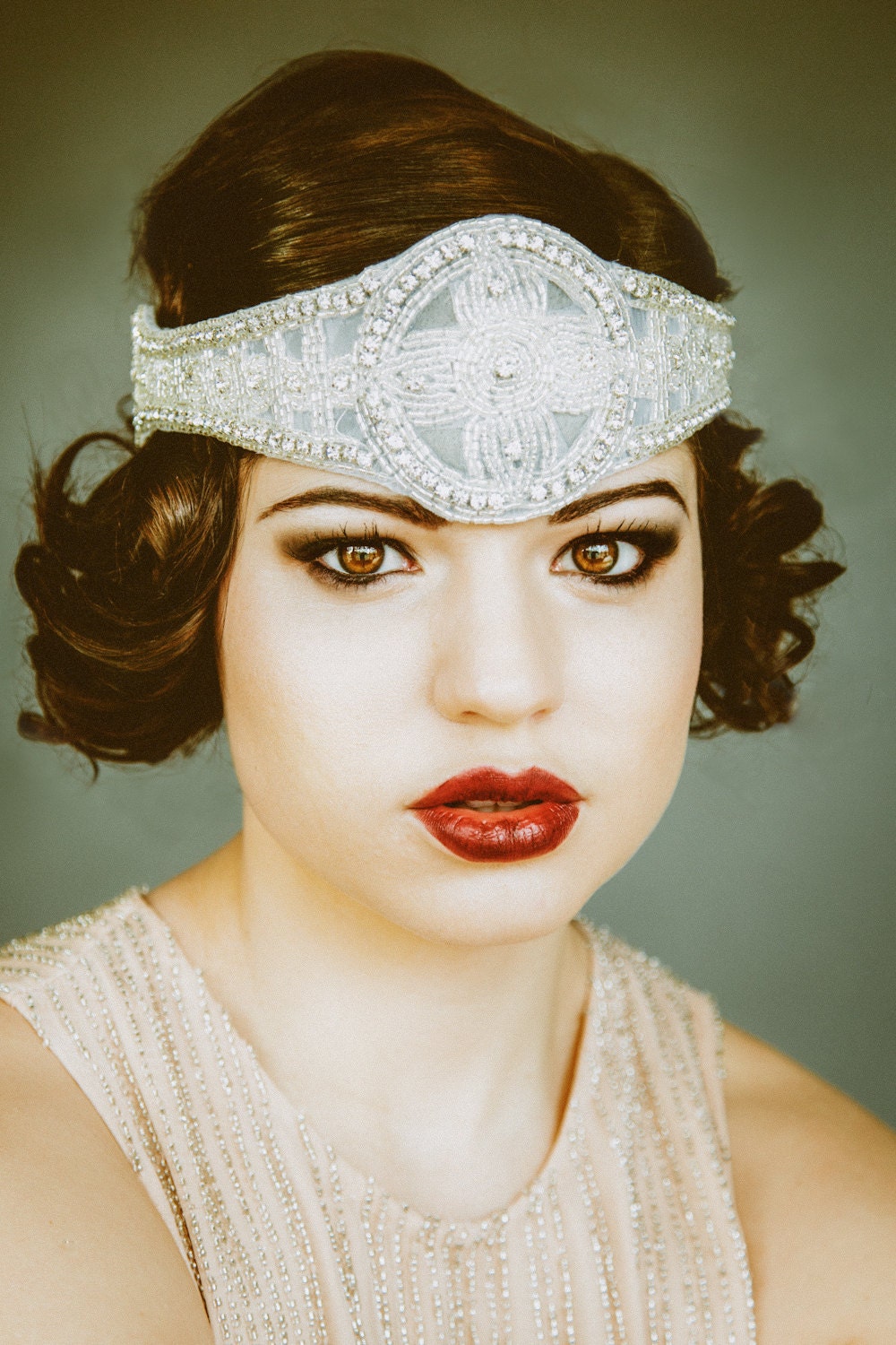 1920's Inspired Bridal Flapper Headpiece, Bohemian Style Headband silver beaded with crystal, The Great Gatsby, for a vintage 1920's wedding