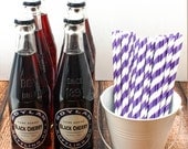 Purple Paper Stripey Straws  50pk & Digital Flags - Party - Birthday - Baby Shower - Wedding