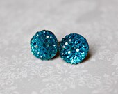 Titanium Post Earrings, Turquoise Blue Sparkle Pave Rhinestone, Hypoallergenic