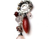 Spiral Gemstone Dagger Necklace - Rose Quartz, Mookaite Jasper, Sterling Silver - Wire Wrapped Dangles, Uniqe Bold Summer Fashion For Her