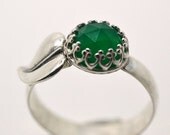 Green Onyx Ring, Sterling Silver Leaf Ring, Green Gemstone Cocktail Ring