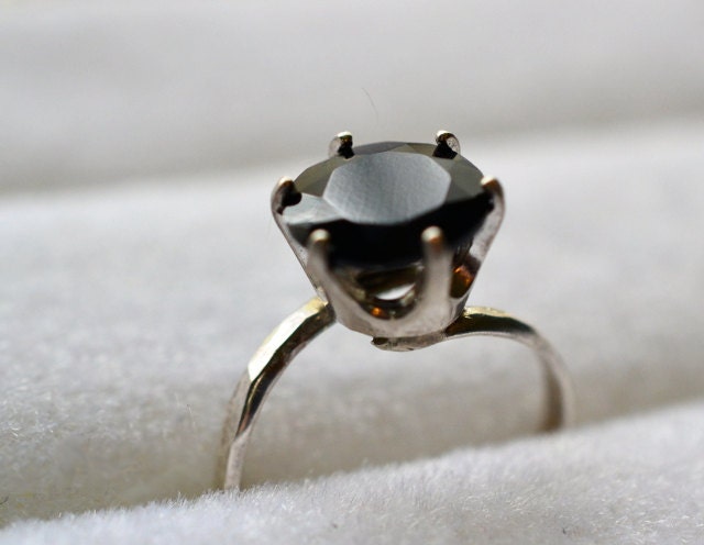 10mm Black Spinel Ring, Handmade Cocktail Ring, Black Gemstone Statement Ring, Sterling Silver Ring