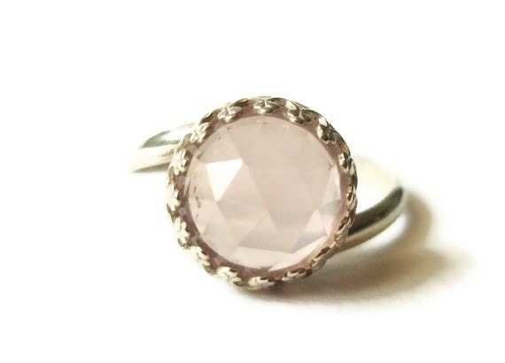 10mm Rose Quartz Ring, Handforged Sterling Silver Ring, Cocktail Ring, Pink Quartz, Pink Gemstone, Romantic Jewelry