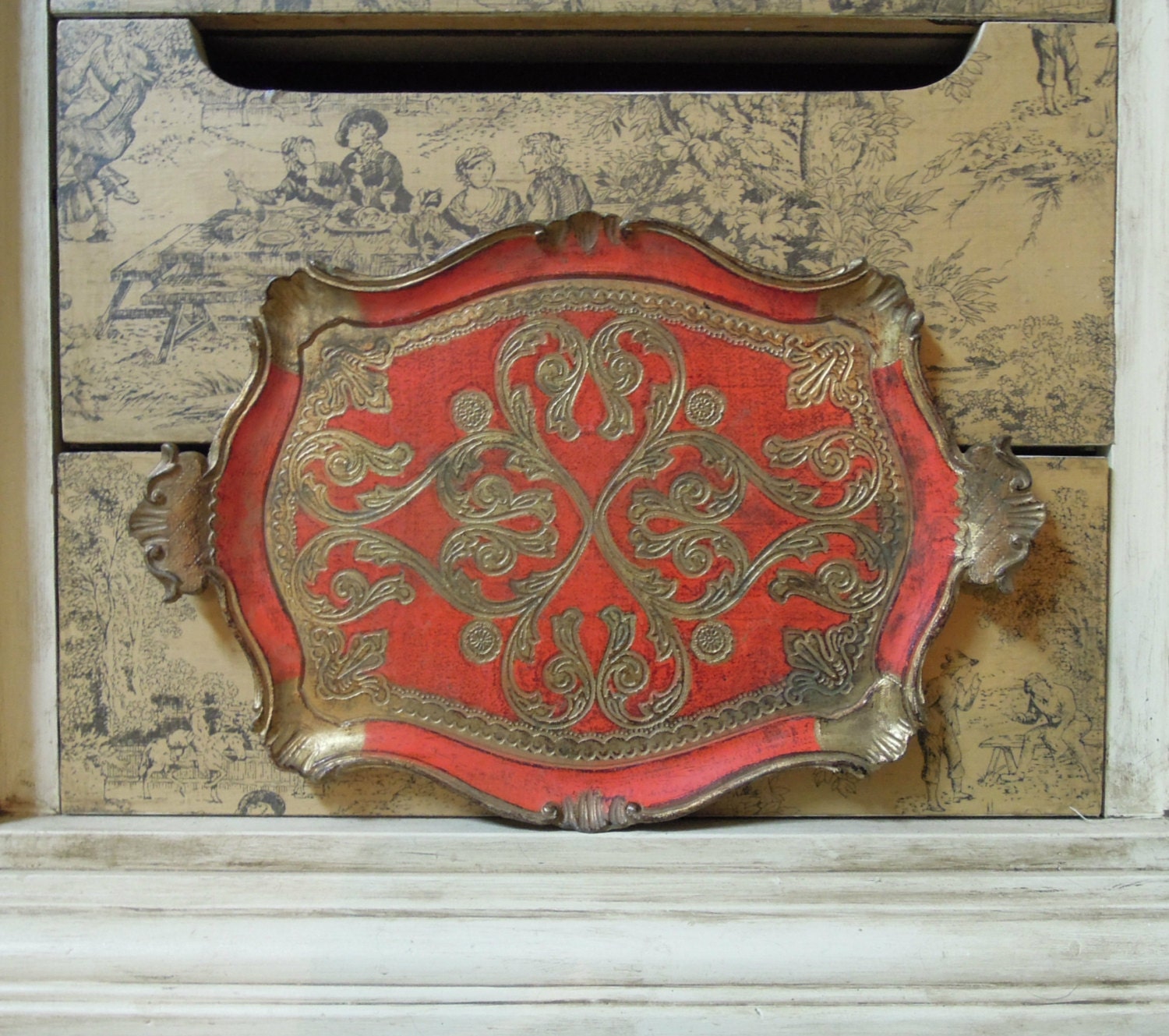 Vintage Italian  Florentine Gold and Orange / Corral Serving Tray