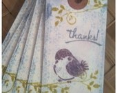 Bird Songbird Handmade Thank You Tags Purple Blue Leafy Green Glossy Accents Spring Bird on Branch Heavyweight White Card Stock  Set of 6