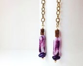 Art Deco earrings, dangle earrings, chain earrings, statement earrings, long earrings. purple, by nicobel
