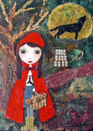 Little Red Riding Hood  - Mixed Media Art Collage Painting ACEO / ATC Print