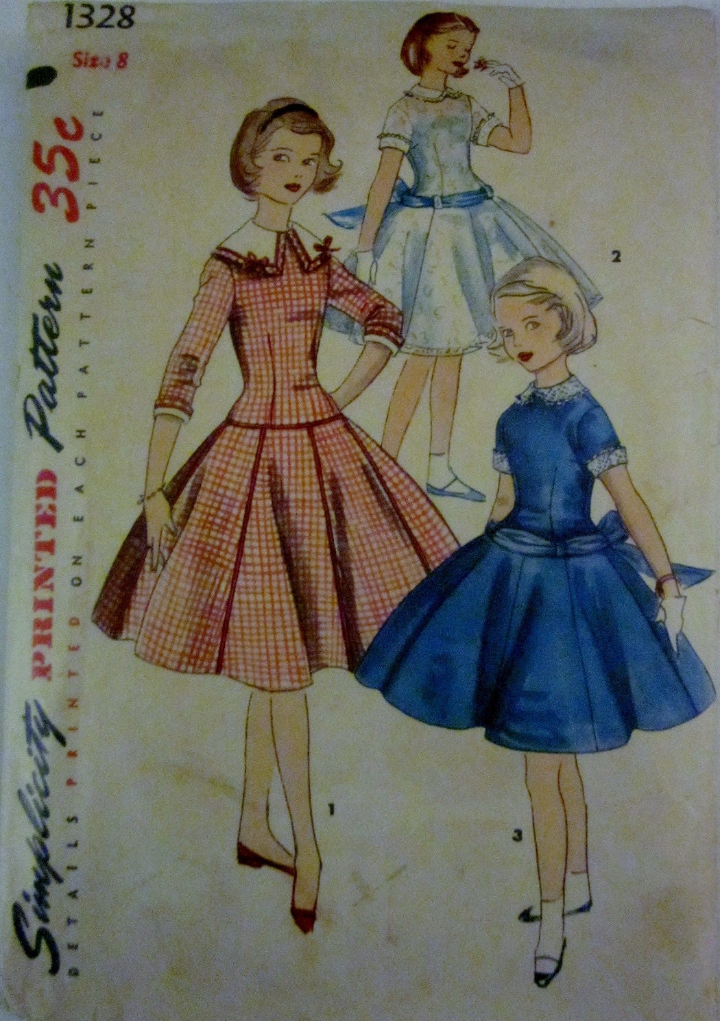 Simplicity 1328 Girls Party Dress 1950s Vintage Pattern